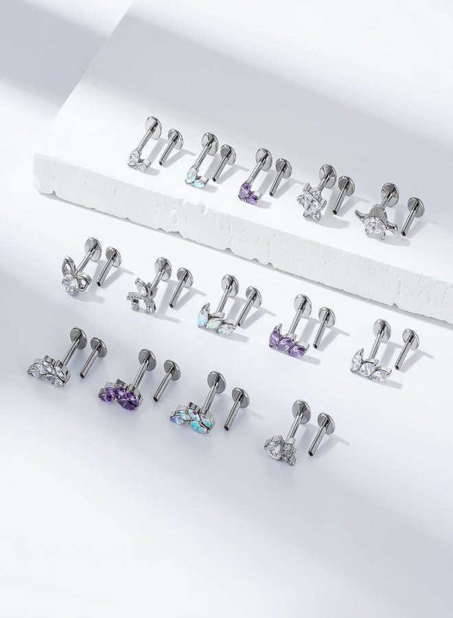 BelezaDosas 16G G23 Titanium Cartilage Earrings Stud Flat Back Dog Paw Cartilage Piercing Jewelry Internally Threaded Medusa Piercing Short Bar Long Bar (Purple 5 eye) - Image 4